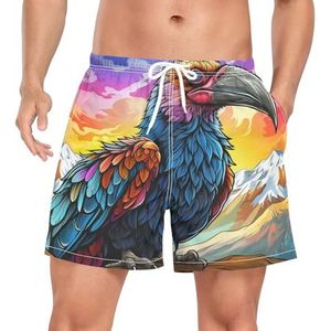 Niigeu Kunst Kleurrijke Condor Bird Zwembroek voor heren, sneldrogend, met zakken, Leuke mode, S