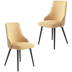 GEIRONV Woonkamer zijstoelen Set van 2, waterdicht Pu Lederen keuken eetkamerstoelen zwarte benen lounge teller stoelen Eetstoelen (Color : Light yellow, Size : Black feet)