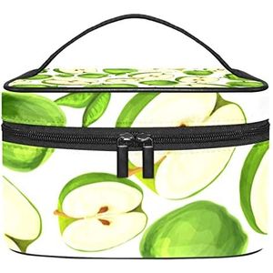 Groen fruit fruit gesneden bladeren make-up organizer tas, reizen make-up tas organizer case draagbare cosmetische tas voor vrouwen en meisjes toiletartikelen, Meerkleurig, 22.5x15x13.8cm/8.9x5.9x5.4in