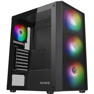 Nuwo Rodan R603 zwarte pc-behuizing Gaming Mid Tower ATX, micro-ATX, Mini-ITX, 4 adresseerbare 120 mm ARGB-led-ventilator vooraf geïnstalleerd - voorzijde mesh en zijplaat van gehard glas