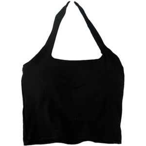 Hemdje met halternek voor dames en ingebouwde bh's crop top dames cami mouwloze T-shirts, Zwart, one size