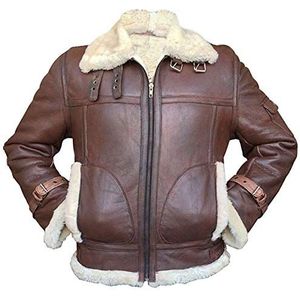 LP-FACON Mens B3 zwart bont piloot capuchon shearling vlucht piloot bommenwerper lamsleer lederen jas - ww2 bommenwerper jassen, Raf Bruin, 3XL