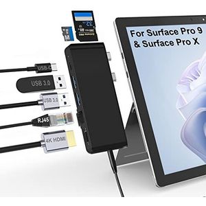 Surface Pro 9 dockingstation, Surface Pro 9 hubadapter met 100 Mbps LAN, 4K HDMI, 100 W USB-C (display+data+PD opladen), 2 USB 3.0, 3,5 mm audio, SD/TF-kaartlezer voor Microsoft Surface Pro 9 /X
