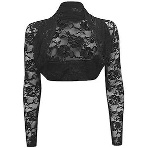 Buliezy Dames kanten bolero lange mouwen gebreide jas shrug korte schouderjas doorzichtig bloemen cardigan top, zwart, M