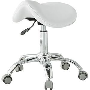 Zadelkrukstoel Verstelbare Hoogte 49-64cm, Ergonomische Rolstoel For Tandartsstylist Tattoo Artist Met 360 ° Draaibare PU-wielen(White)
