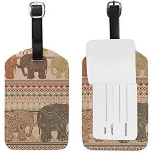 My Daily Tribal Afrikaanse etnische olifant bagagelabels PU lederen tas koffers bagage label 2 stuks set, Meerkleurig, 4.92 x 2.76 inch