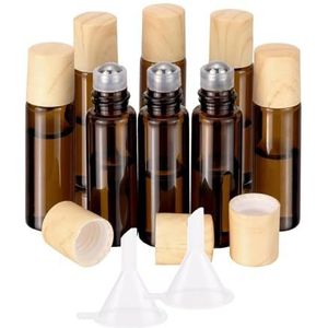 NewZoll 8 Stks Amber Glas Roller Flesjes Flessen 5 ml Essentiële Olie Roller Flessen Lege Glas Roll-on Flessen Voor Essentiële Olie Parfums Lippenbalsems