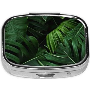Bananenblad groene print pillendoos vierkant pillendoosje 2 compartimenten kleine metalen medicijnorganisator draagbare reizen pillendoos voor zak portemonnee schattige mini-pillencontainer om