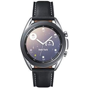 Samsung Galaxy Watch 3 Smartwatch Bluetooth, behuizing 41 mm staal, lederen band, valherkenning, sportbewaking, accu 247 mAh, IP68, zilver (Mystic Silver) [Italiaanse versie]