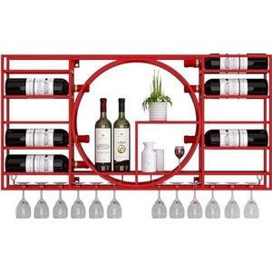 Wijnrek voor wandmontage, wijnrek, wandmontage met glaswerk, smeedijzeren industrieel windrek, huisrestaurant wijnkast decoratie/displayrek (afmetingen: 100 x 52 x 11 cm, kleur: rood)