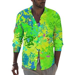 Abstracte kleurrijke camouflage heren revers lange mouw overhemd button down print blouse zomer zak T-shirts tops M