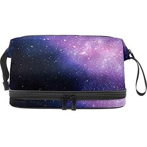 Grote capaciteit reizen cosmetische tas,Sterrenhemel Paars,Make-up tas,Waterdichte make-up tas Organizer, Meerkleurig, 27x15x14 cm/10.6x5.9x5.5 in