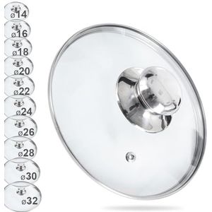Orion Glazen deksel met roestvrijstalen ring voor pan/pan 200 °C hittebestendig glas 14, 16, 18, 20, 22, 24, 26, 28, 30 cm (14 cm)