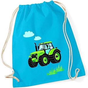 minimutz Gymtas voor kinderen en jongens, van katoen, motief tractor, bulldog met wolken en gras, schoenenzak, sporttas om aan te trekken, met koord, 37 cm x 46 cm, surfblauw, 37 x 46 cm