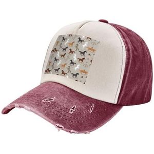 TyEdee Schattige paardenprint verstelbare papa-hoed, veelzijdige honkbalpet, outdoor hoed voor dames, cadeau voor Vaderdag, Donkerrood, Eén Maat