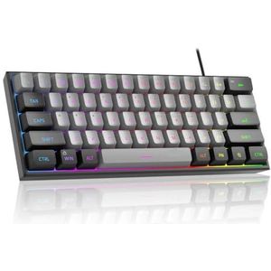 QPSJXN Compact 60 procent bedraad toetsenbord met 61 RGB-achtergrondverlichting, klein draagbaar ontwerp, compatibel met Windows en tablets (zwart grijs)