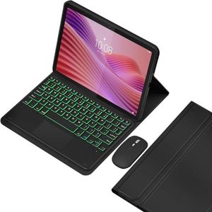 EHLCYS Keyboard Case for Lenovo Tab 10.1 inch 2025 (TB-311FU/TB-311XU), 7-Kleuren Achtergrondverlichting Afneembaar Bluetooth Touchpadtoetsenbord, Ultradunne PU Foliostandaardhoes Met Muis,zwart