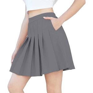 SANGTREE Geplooid uniform voor meisjes, vrouwen, grote maten, casual skater-, tennisrok met elastische taille en zakken, Grijs, 10-11 Years