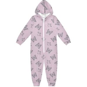 LI ZHI XIN Kinderpyjama met capuchon uit één stuk, jongens en meisjes, jumpsuits voor kinderen, onesie, slaappak, alles-in-één pyjama, winter, warme huisjumpsuit, 5-14 jaar, vlinderpatroon, vintage