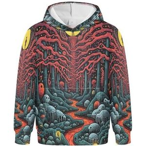 KAAVIYO Rode Bos Maan Licht Kunst Hoodies Atletische Hoodies Leuke 3D-Print Sweatshirts voor Meisjes Jongens, Patroon, XXS
