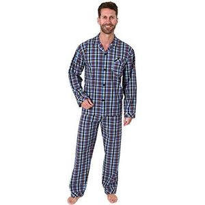 Elegante heren pyjama lange mouwen pyjama geweven met knopen in geruit design - 65343