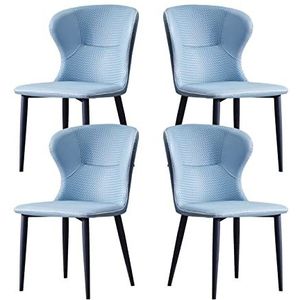 GEIRONV Dining stoelen set van 4, lederen water proof lounge stoel met carbon stalen benen teller stoelen woonkamer zijstoelen Eetstoelen (Color : Sky blue)