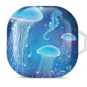 Jellyfish And Seahorse Oordopjes Hoesje Compatibel met Samsung Hard Shell Beschermhoes Wit-Stijl