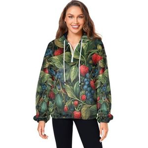KAAVIYO Rode bosbessen groene bladeren pluizige jas pullover hoodie capuchon zakken donzig fleece sweatshirt ronde hals truien hoodies voor meisjes vrouwen, Patroon, XL