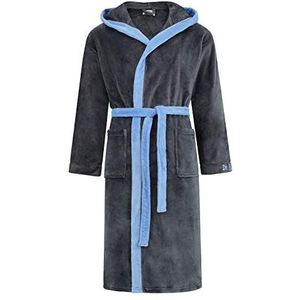 Di Ficchiano Monza badjas met capuchon voor heren, pluizige ochtendjas, elegante microvezel nachtkleding, kimono met keuze uit kleuren en maten S - 5XL, badjas, Öko-Tex-standaard 100, grijs/blauw (grey/blue), M
