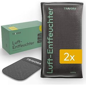 TRAVORA Luchtontvochtiger kussen, 2 x 1 kg, met anti-slip pad, ontvochtiger, herbruikbaar, auto-interieur, extra groot, zwart