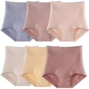 6 Stuks Plus Size Hoge Taille Damesondergoed Zacht Katoenen Slipje Slips Compressie Buik Dames Sportonderbroek (Color : 6pcs, Size : M/Medium)