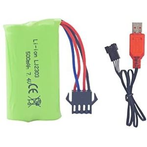 1 stuk 7,4 V 500 mAh SM-4P plug batterij met USB-oplaadkabel voor EC16 RC Toy Car model buggy accu M416 gel elektrische blaster reserveaccu