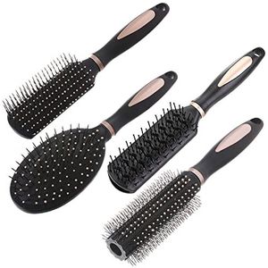 EATAN Set van 4 haarborstelset, antistatische massage, ovale kam, ronde haarborstel, ontwarrende haarborstel, ontwarrende borstel, peddelborstel voor vrouwen, mannen, kinderen, alle natte of droge