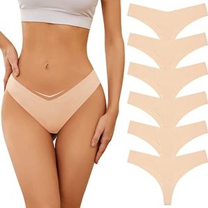 Adorel Naadloze tanga's voor dames, onzichtbare slips, ondergoed, verpakking van 6 stuks, huidskleur (tangas), S