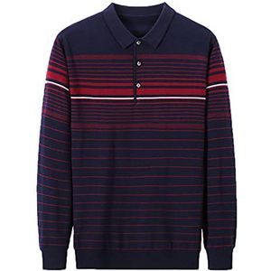 Wintertrui, Gestreepte truien heren herfst winter omslagkraag trui kleding pullover(Red,XL)