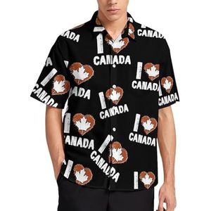 I Love Canada, Canada Day Summer Herenhemden, casual, korte mouwen, button-down-blouse, strandtop met zak, XS