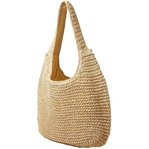 Strandtas Rieten Tas, Zachte Grote Stro Schoudertas Boho Strohandvat Tote Retro Zomer Tas Geweven Shopper Dames(B)