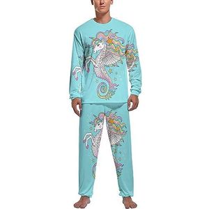 Seahorse Eenhoorn Fantasie Zachte Heren Pyjama Set Comfortabele Lange Mouw Loungewear Top En Broek Geschenken S