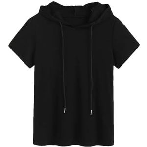 Dvbfufv Vrouwen Hooded Korte Mouw Katoenen T-shirt Vrouwelijke Zomer Mode Casual Blouses Tops, Zwart, S