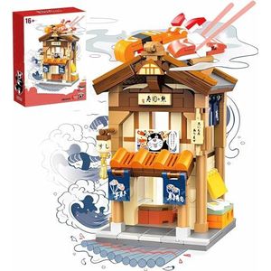 Mini-bouwstenen Set Japanse Street View Noodle Shop Model Bricks Toy Set 300+ STUKS Mini Bricks Construction Building Toy Sets voor volwassen tieners Compatibel met le/go(Sushi Shop)