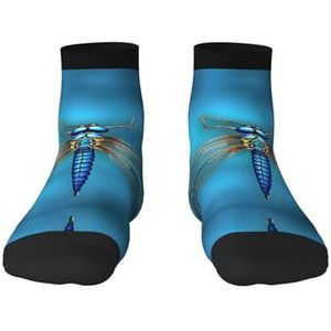 Blauwe Odonata patroon print veelzijdige sportsokken voor casual en sportkleding, geweldige pasvorm voor voetmaten 36-45, Blauw Odonata-patroon, Eén Maat