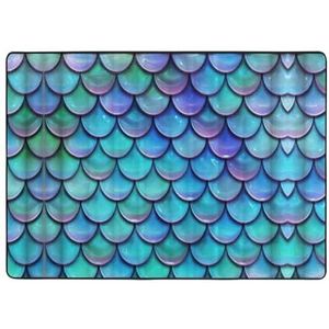 Zeemeermin groenblauw vis schaal print gebied tapijten, woonkamer vloermatten loper tapijt niet-overslaan kinderkamer mat spelen tapijt - 148 x 203 cm