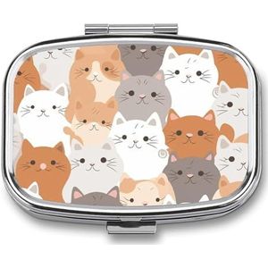 Pillendoos 2 compartimenten vierkante pillenorganisator dagelijkse kleine pillenhoes voor reizen oranje katten metalen pillencontainer draagbare medicijnorganisator voor pillen vitaminen visolie