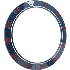 LJCM Bezel Insert, Krasbestendige 41.5mm Clock Bezel Ring Stijlvol voor Thuis, Blauwe basis rood cijfer