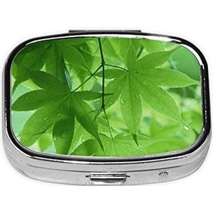 Mini vierkante pillendoos, medicijnorganizer, groene natuur draagbare EHBO-doos, reispillendoos met 2 vakken, kleine pillendoos voor zak of portemonnee