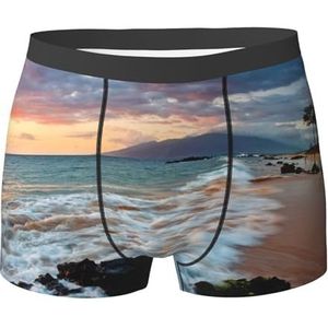 ZJYAGZX Strand Maui Hawaii Zonsondergang Wolken Print Heren Zachte Boxer Slips Shorts Viscose Trunk Pack Vochtafvoerend Heren Ondergoed, Zwart, M