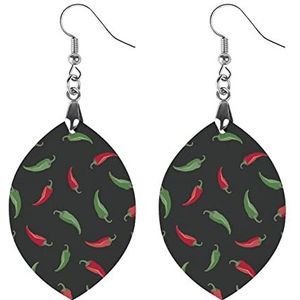 Rode En Groene Paprika's Mode Leuke Oorbellen Grappige Geschilderde Houten Sieraden Geschenken Voor Vrouwen Liefde