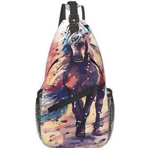 Aziatische olifanten, geschikt voor sport, hardlopen, reizen, outdoor, crossbodytassen voor heren en dames, Aquarel Paard, Eén maat, Retro