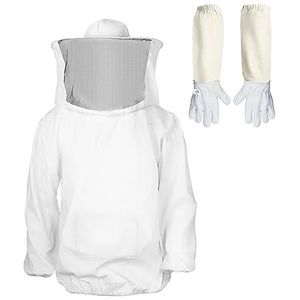 QWORK® imkerpak met lange handschoenen, imkerjas met sluier, voor professionele preventie van bijenbeten, XL