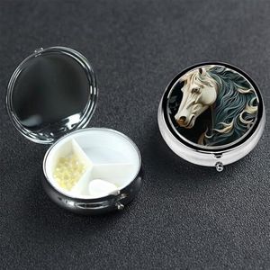 Paard Patroon Pil Case Draagbare Metalen Pil Doos 3 Compartiment Pil Organizer Leuke Reizen Pil Container Vitamine Organizer voor Portemonnee Pocket Reizen Gift